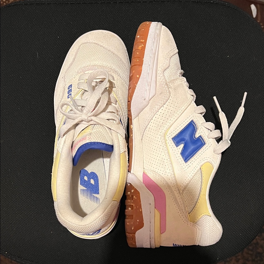 New Balance Cream Sneakers with Blue, Yellow & Pink Accents